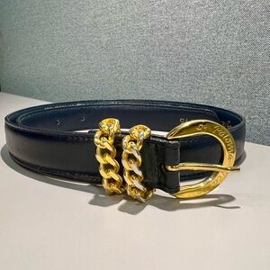 Paloma Picasso Vintage Italian Leather Navy and Gold Belt Size Medium 33”